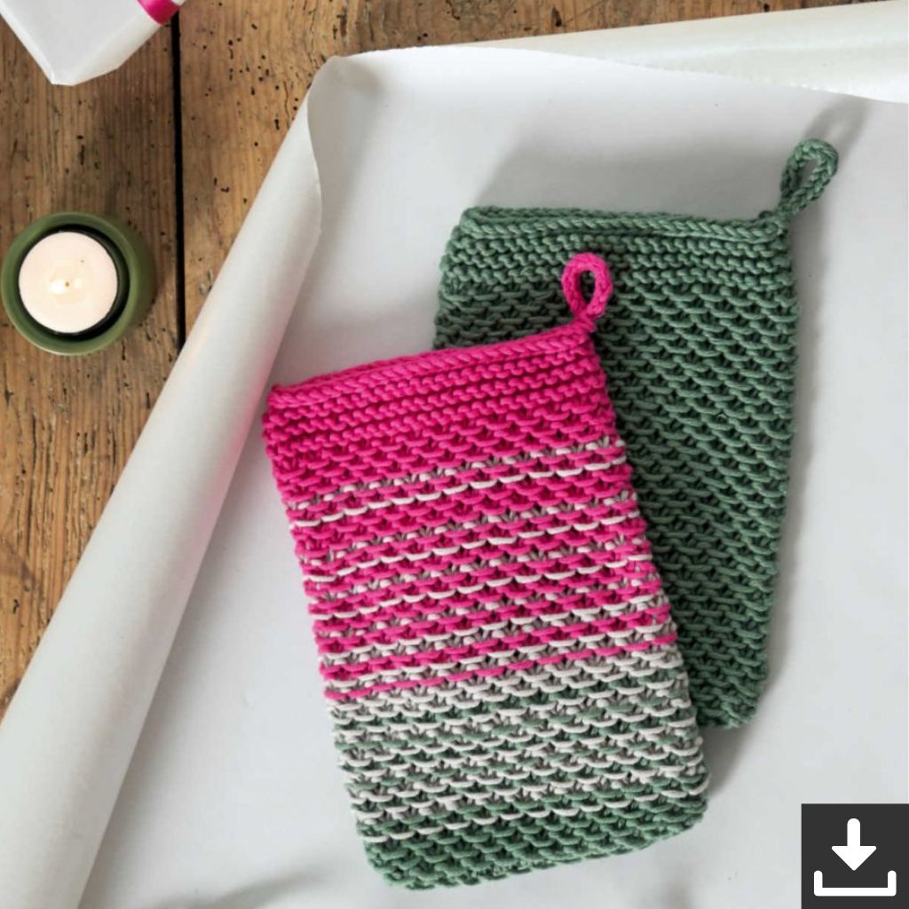Lana Grossa Organico gestrickte Waschhandschuhe - Lana Grossa Woolplace Exklusivanleitung Tanja Steinbach Lieblingsgarn