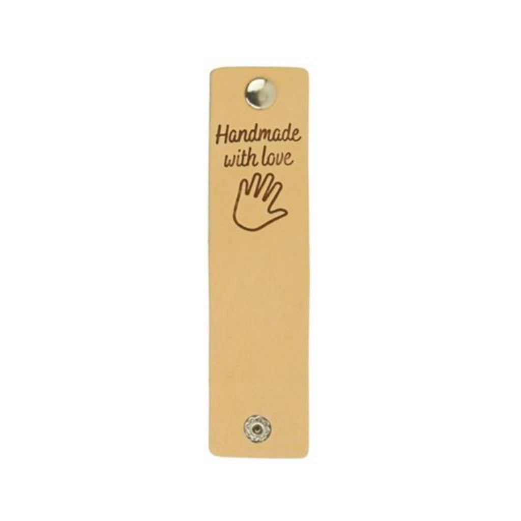 2 Stk. Lederlabel mit Druckknopf 3 cm - "Handmade with Love" Lieblingsgarn
