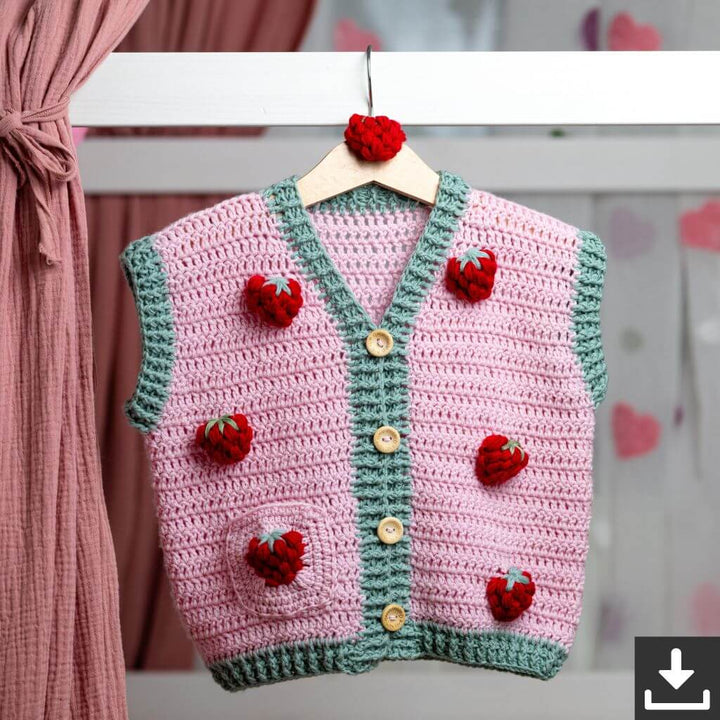 Mahira Duran Pattern Erdbeer Weste Häkelanleitung - Chicka Design (PDF) Lieblingsgarn