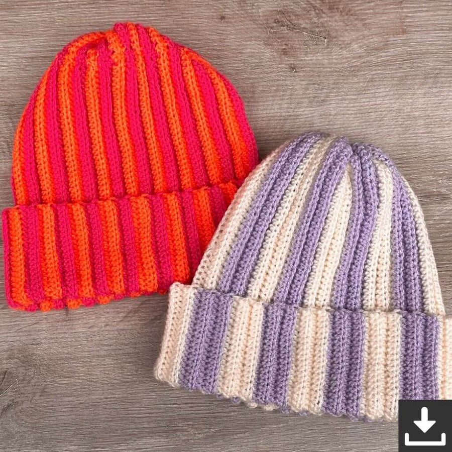 AO Design Pattern Mütze gestreifte Beanie Häkelanleitung - AO Design (PDF) Lieblingsgarn