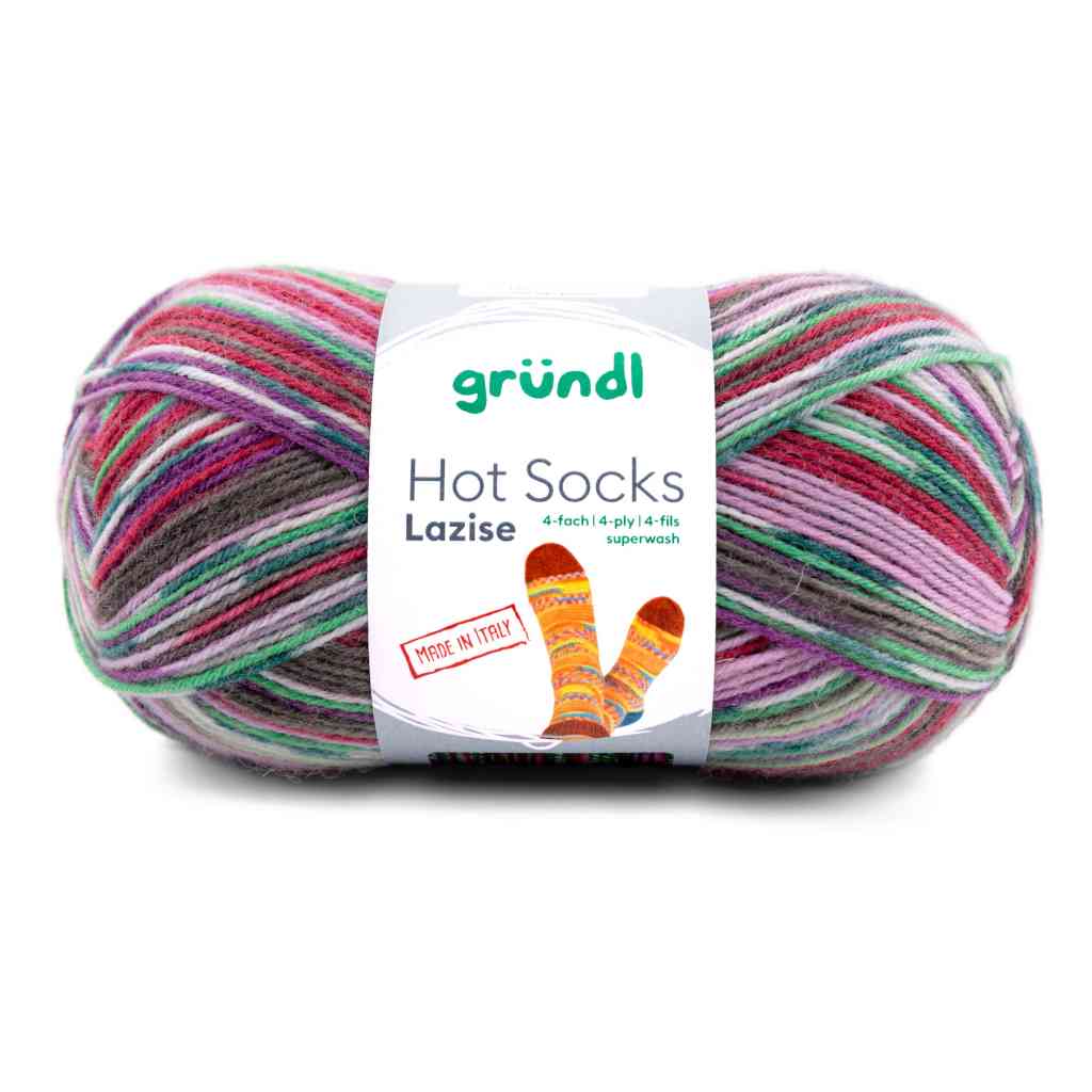 Gründl 02 -tannengrün-burgund-apfelgrün-flieder--meliert Gründl Hot Socks Lazise Sockenwolle Lieblingsgarn