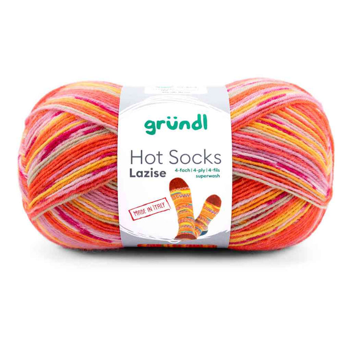 Gründl 03 -orange-leuchtgelb-hellrosa-malve-weiß-meliert Gründl Hot Socks Lazise Sockenwolle Lieblingsgarn