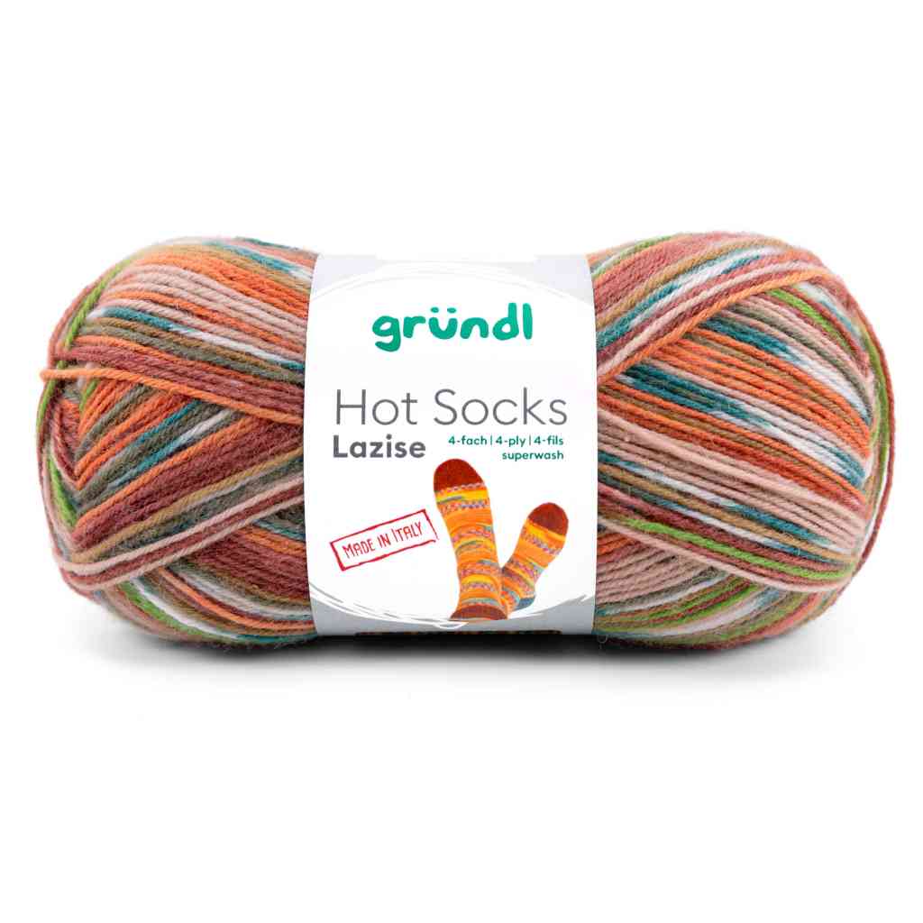 Gründl 07 -tannenmoosgrün-salatgrün-rostbraun-kürbis-meliert Gründl Hot Socks Lazise Sockenwolle Lieblingsgarn
