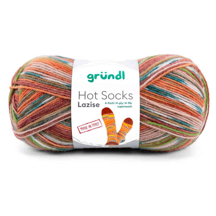 Gründl 07 -tannenmoosgrün-salatgrün-rostbraun-kürbis-meliert Gründl Hot Socks Lazise Sockenwolle Lieblingsgarn