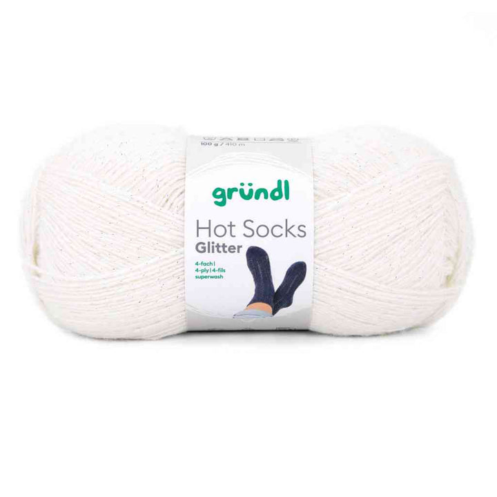 Gründl Hot Socks Glitter Sockenwolle, Farbe 01  ecru glitter – Schurwolle und Synthetik bei Lieblingsgarn