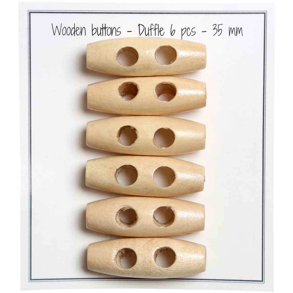 Go handmade Wooden buttons duffle, 30mm, set of 6 pcs.