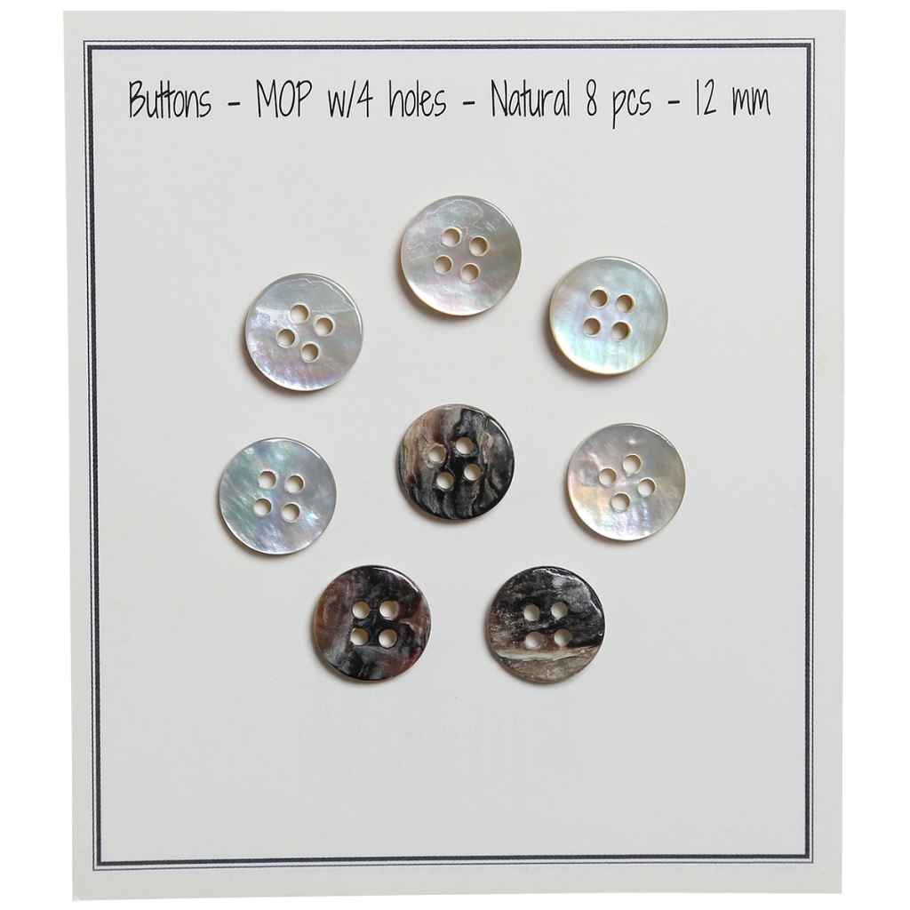 Go handmade Pearl buttons MOP 12mm 4 holes, set of 8 pcs.