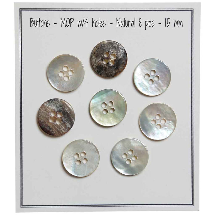 Go handmade Pearl buttons MOP 12mm 4 holes, set of 8 pcs.