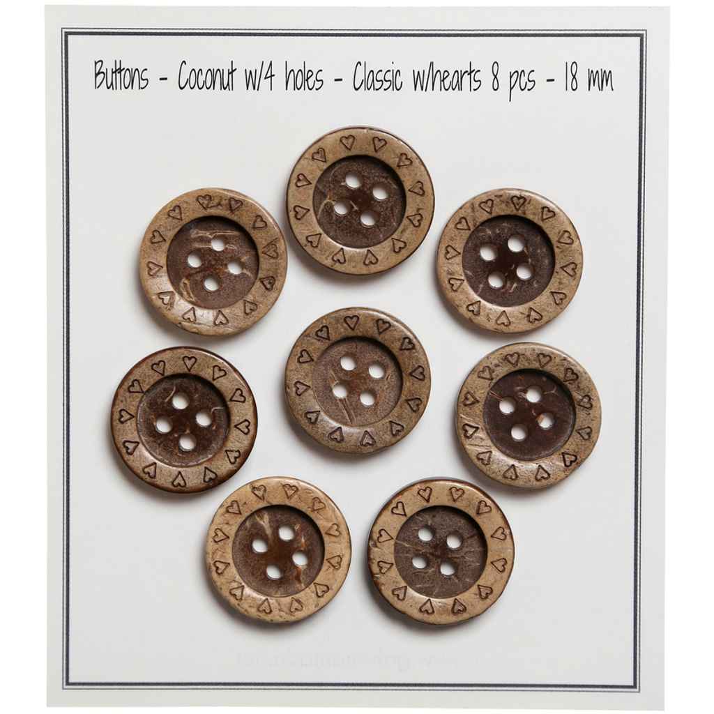 Go handmade Coconut buttons classic, 4 holes, set of 8 pc