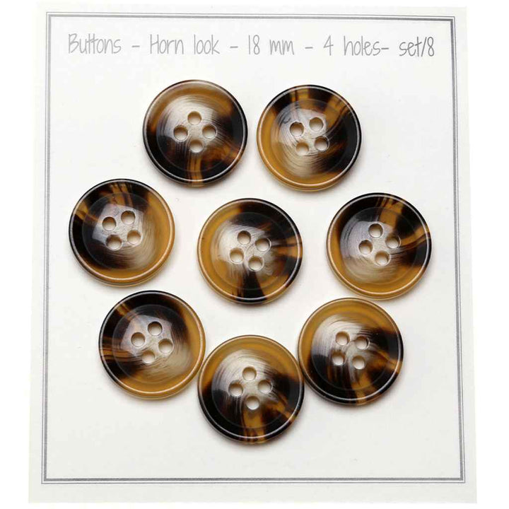 Go handmade Buttons - Horn look, 4 holes, set of 8 pcs.