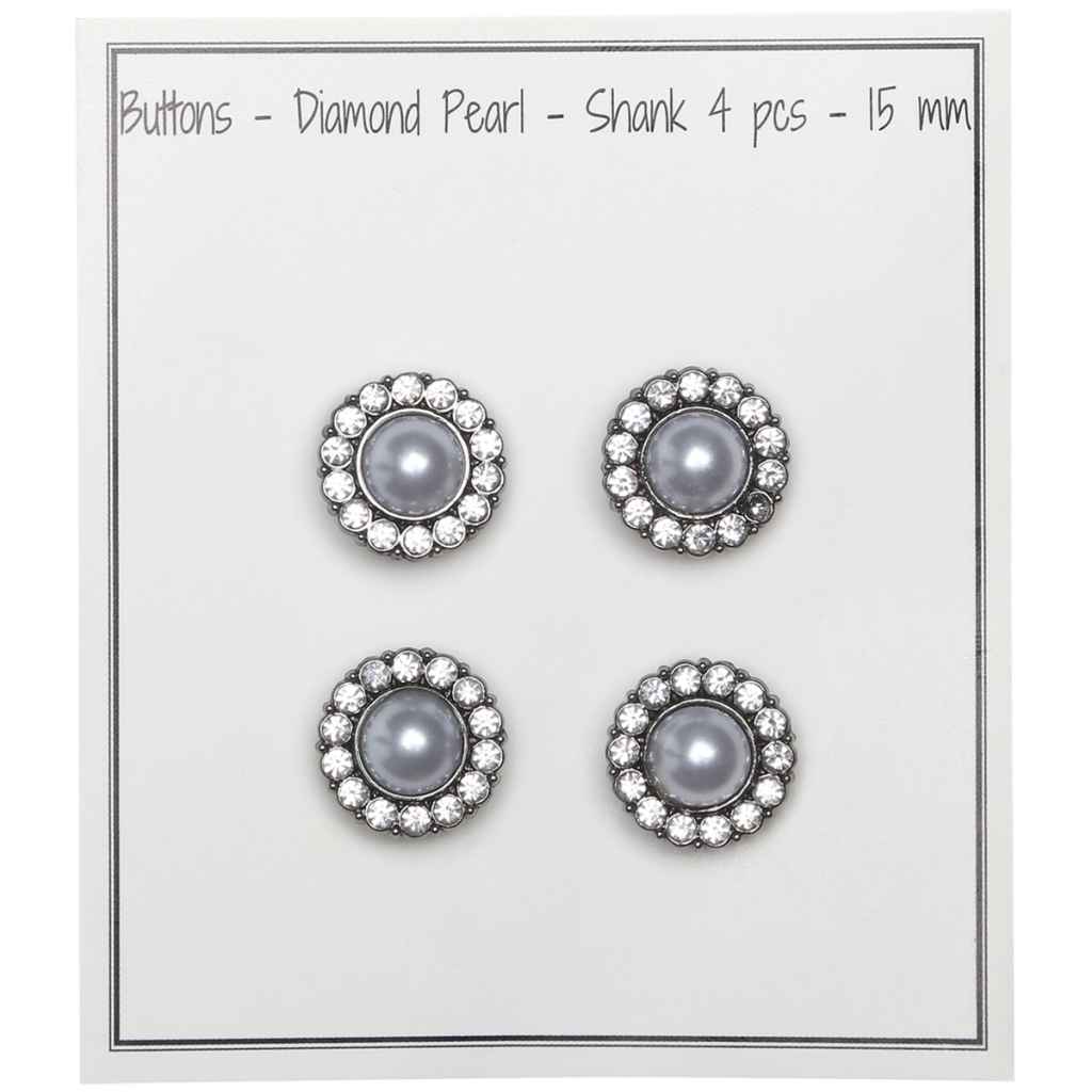 Go handmade Diamond Pearl buttons, 15mm shank, set of 4 pcs.