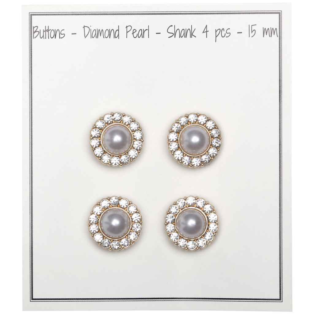 Go handmade Diamond Pearl buttons, 15mm shank, set of 4 pcs.