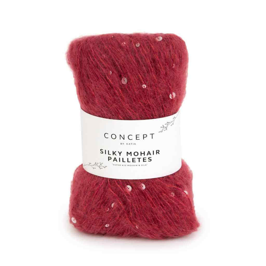 Katia Concept Silky Mohair Pailletes, Farbe 208 Blutrote – Baumwolle, Mohair und Schurwolle bei Lieblingsgarn