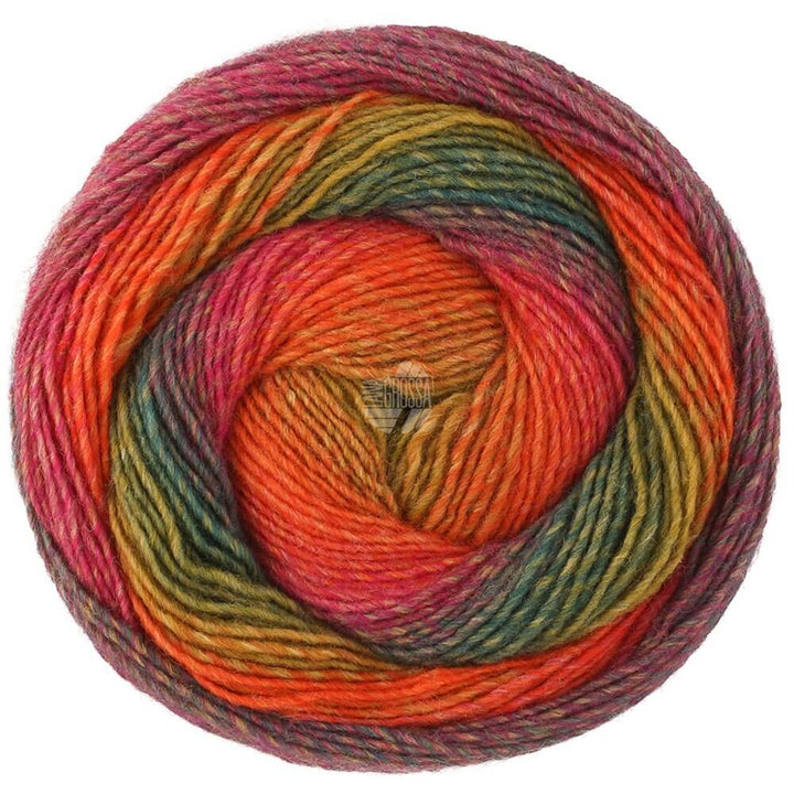Lana Grossa 464 - Dunkeloliv/-grün/Grauviolett/Fuchsia/Rot Lana Grossa Gomitolo Versione - Bobbel Wolle Lieblingsgarn