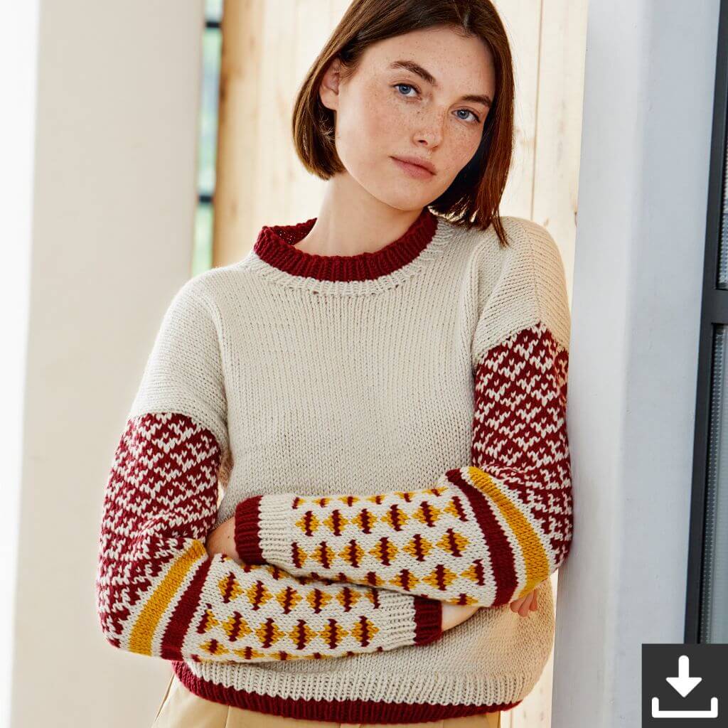 Lana Grossa Pattern Jacquardärmel Pullover Strickset - Lana Grossa (PDF) Lieblingsgarn