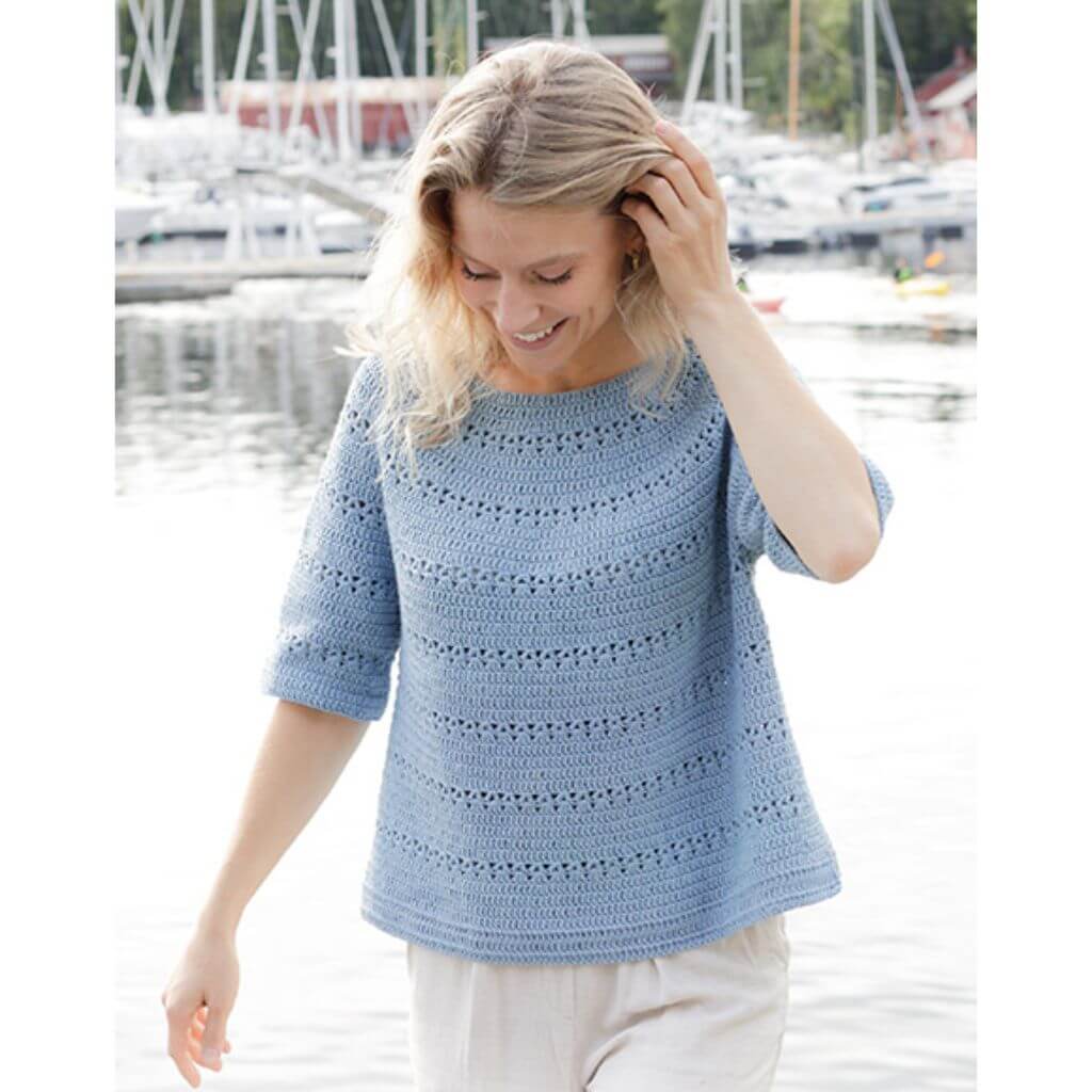Drops Design Pattern Damen Pullover Bonnie Blue Häkelset - Drops (PDF) Lieblingsgarn