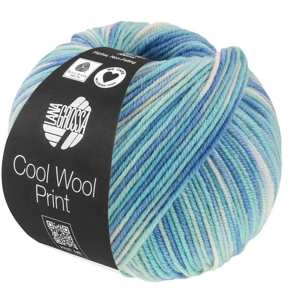 Lana Grossa 844 - Türkis/Hell-/Azurblau/Rohweiß Lana Grossa Cool Wool Print 50g Lieblingsgarn