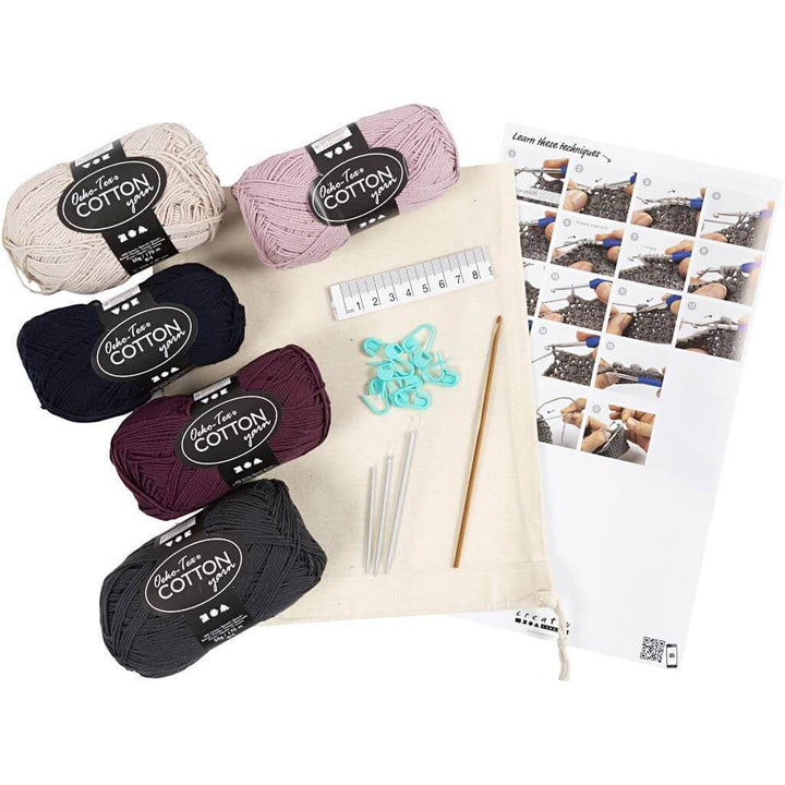 Creativ Company Creativ Company Starter Kreativ Set Häkeln, Taschen, Sortierte Farben, 1 Pck Lieblingsgarn