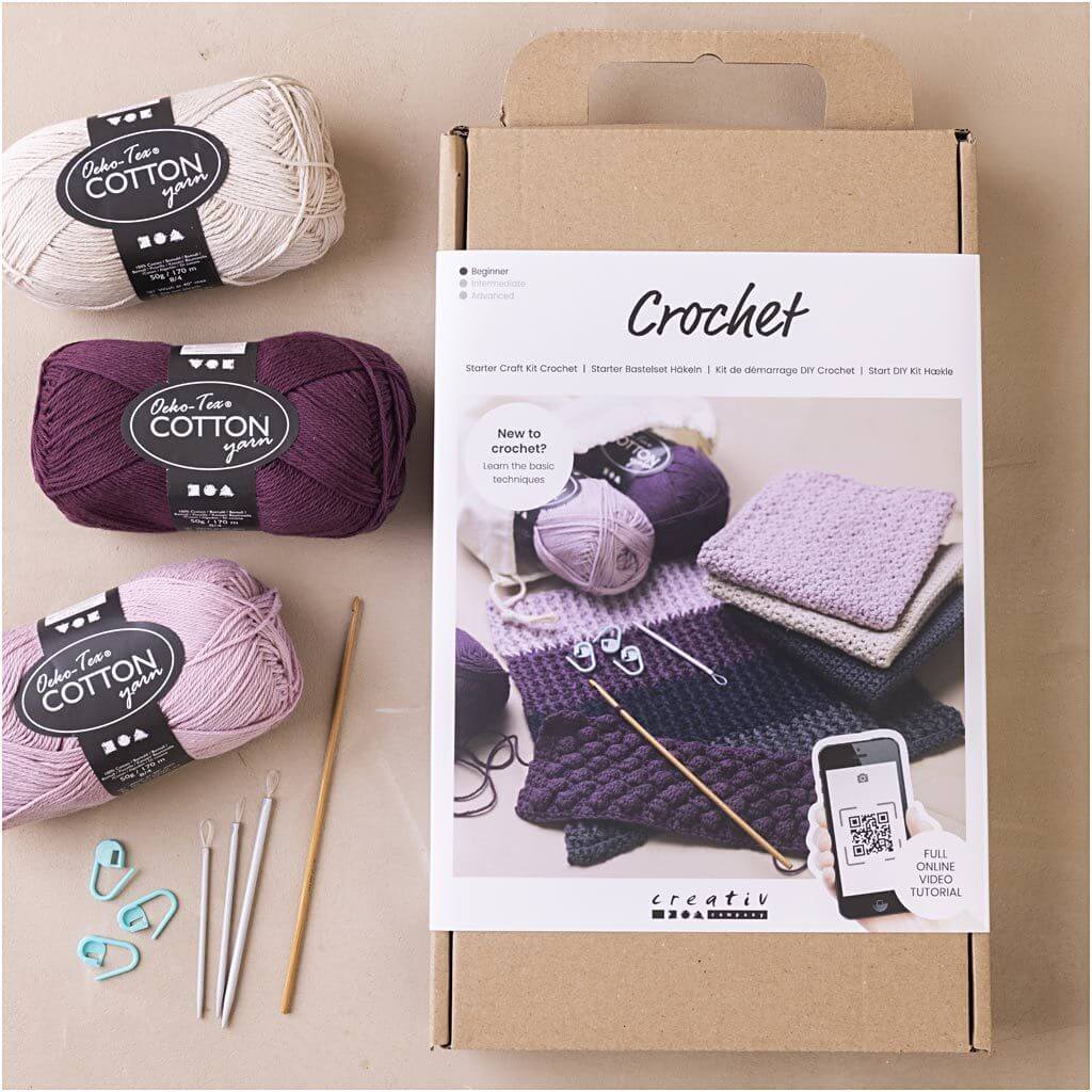 Creativ Company Creativ Company Starter Kreativ Set Häkeln, Taschen, Sortierte Farben, 1 Pck Lieblingsgarn