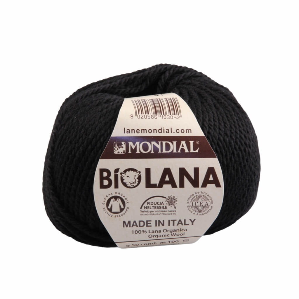 Lane Mondial 200 - Schwarz Lane Mondial Bio Lana 50g - Bio Wolle Lieblingsgarn