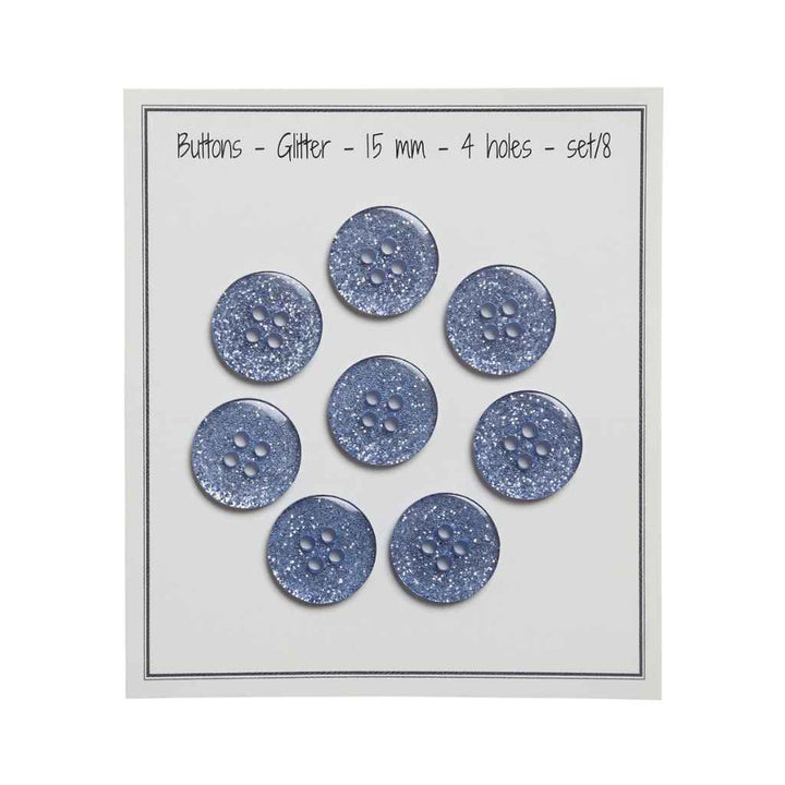 Go handmade Buttons glitter, 9mm 2 holes, set of 15 pcs.
