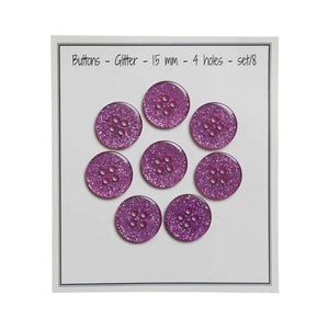 Go handmade Buttons glitter, 9mm 2 holes, set of 15 pcs.