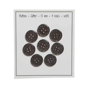 Go handmade Buttons glitter, 9mm 2 holes, set of 15 pcs.