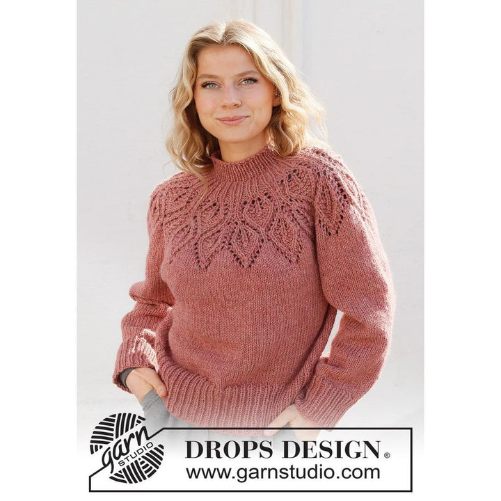 Pullover mit Blattmuster-Passe Strickanleitung - Drops Design (PDF) bei bei Lieblingsgarn