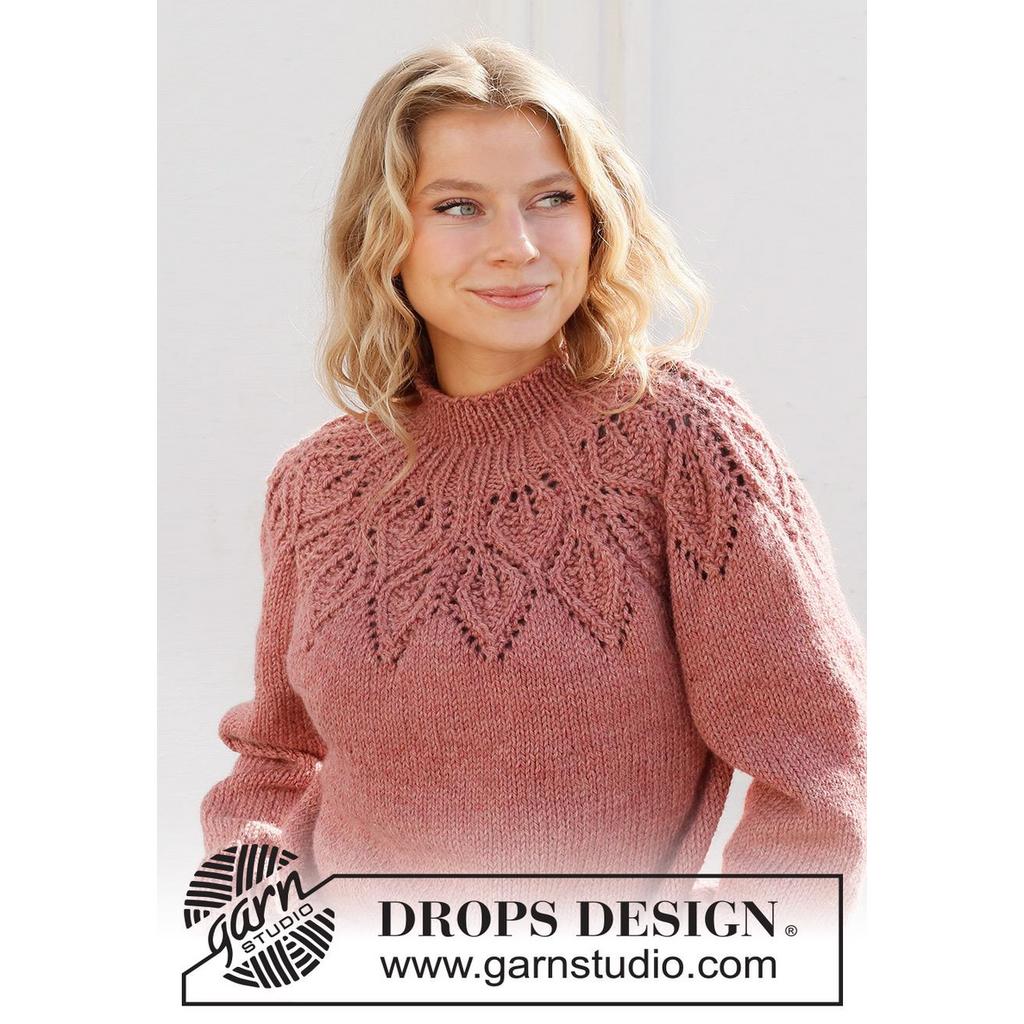 Pullover mit Blattmuster-Passe Strickanleitung - Drops Design (PDF) bei bei Lieblingsgarn
