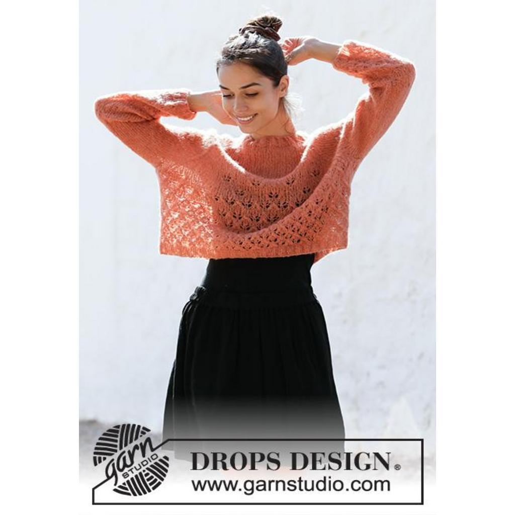 Pullover mit Raglan und Lochmuster Strickanleitung - Drops Design (PDF) bei Lieblingsgarn