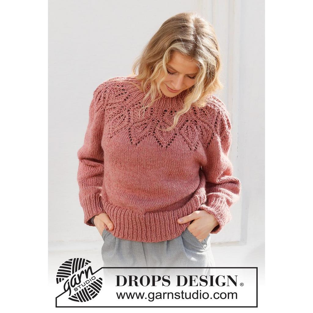 Pullover mit Blattmuster-Passe Strickanleitung - Drops Design (PDF) bei bei Lieblingsgarn