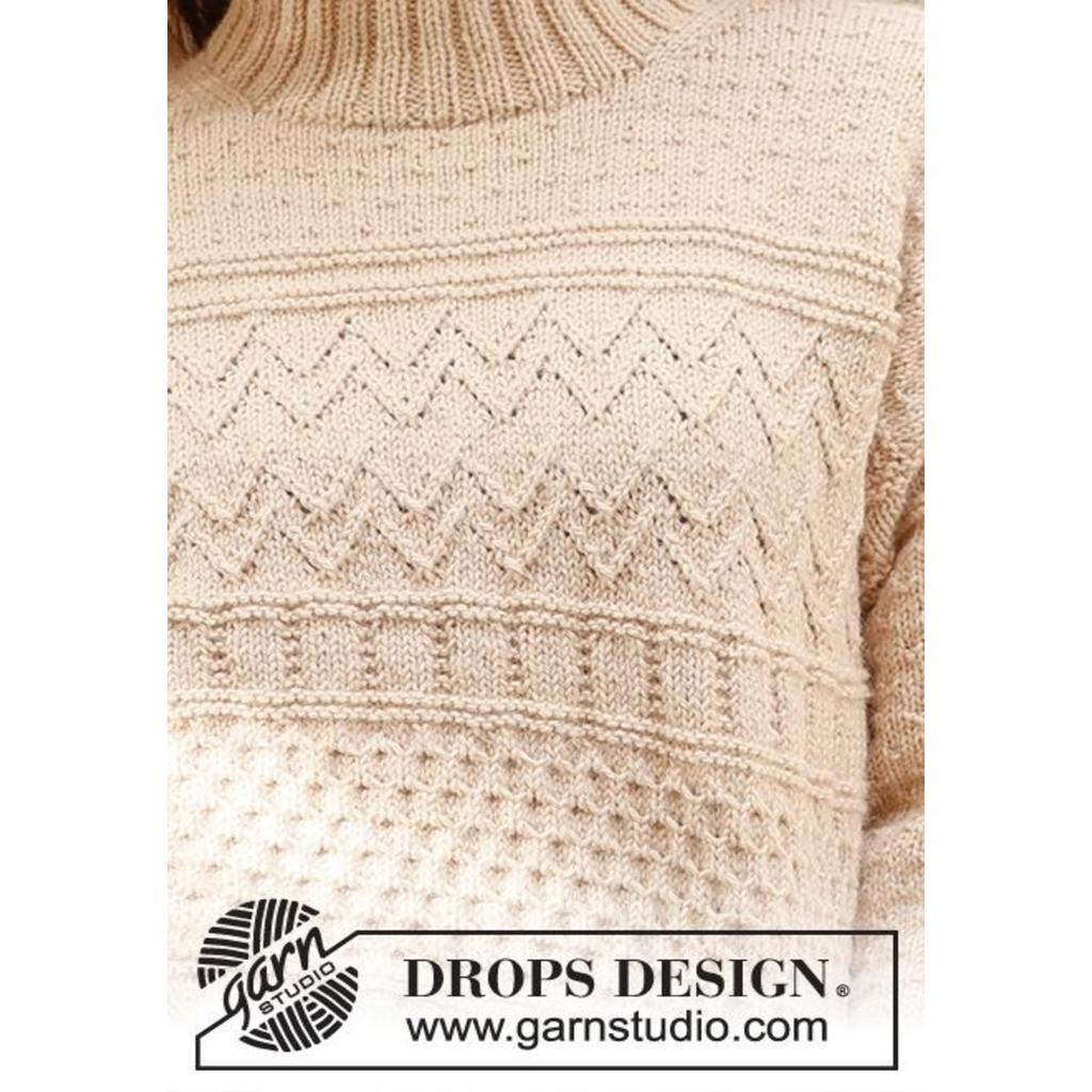 Pullover mit Reliefmuster und doppelter Halsblende Strickanleitung - Drops Design (PDF) bei bei Lieblingsgarn