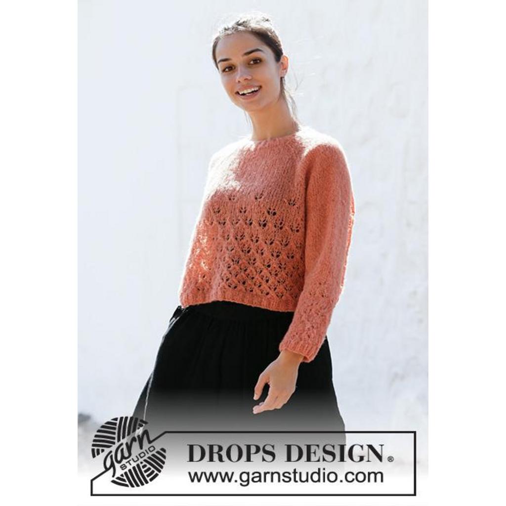 Pullover mit Raglan und Lochmuster Strickanleitung - Drops Design (PDF) bei Lieblingsgarn