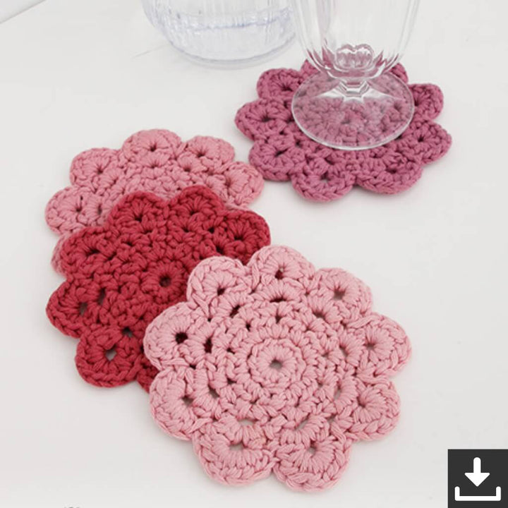 Drops Design Pattern Blushing Coaster Blumenuntersetzer Häkelkit - Drops (PDF) Lieblingsgarn