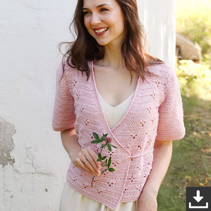 Drops Design Pattern Kurzarm Hortense Wrap Cardigan Häkelset - Drops (PDF) Lieblingsgarn