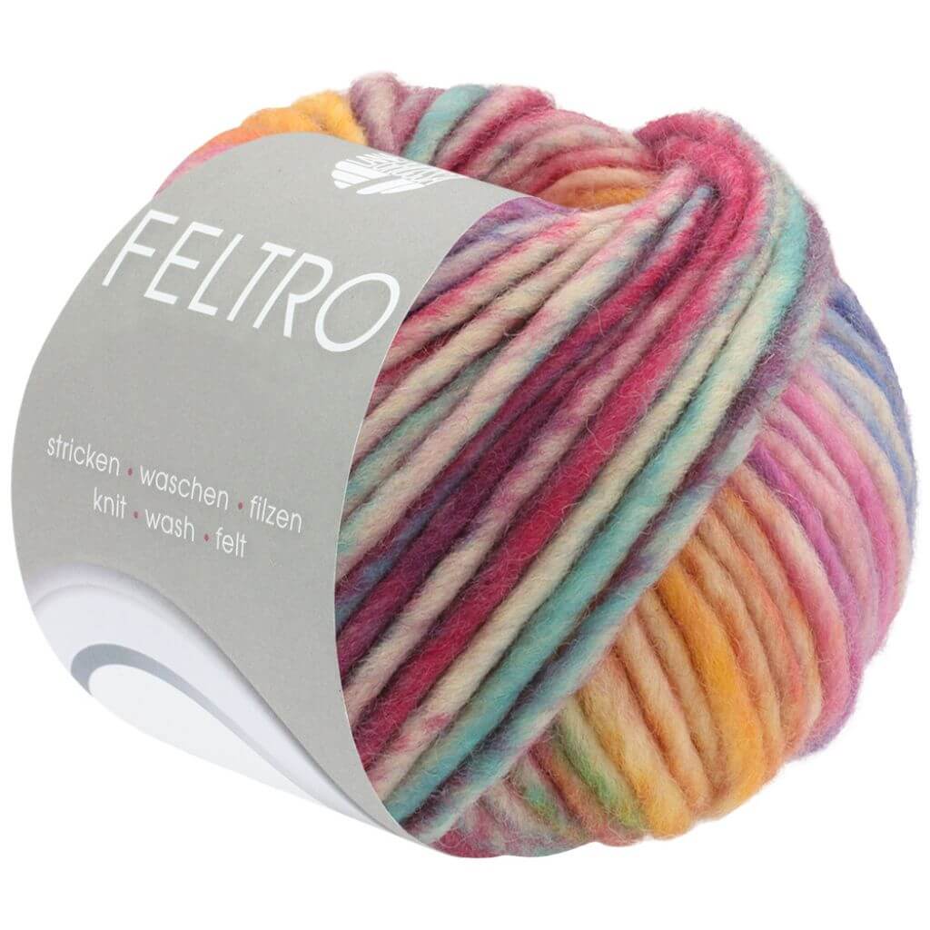 Lana Grossa Feltro Camino, Farbe 842 Blau/Violett/Rosa/Maisgelb/Orange/Grau/Pistazie/ Türkis/Gelb bei Lieblingsgarn