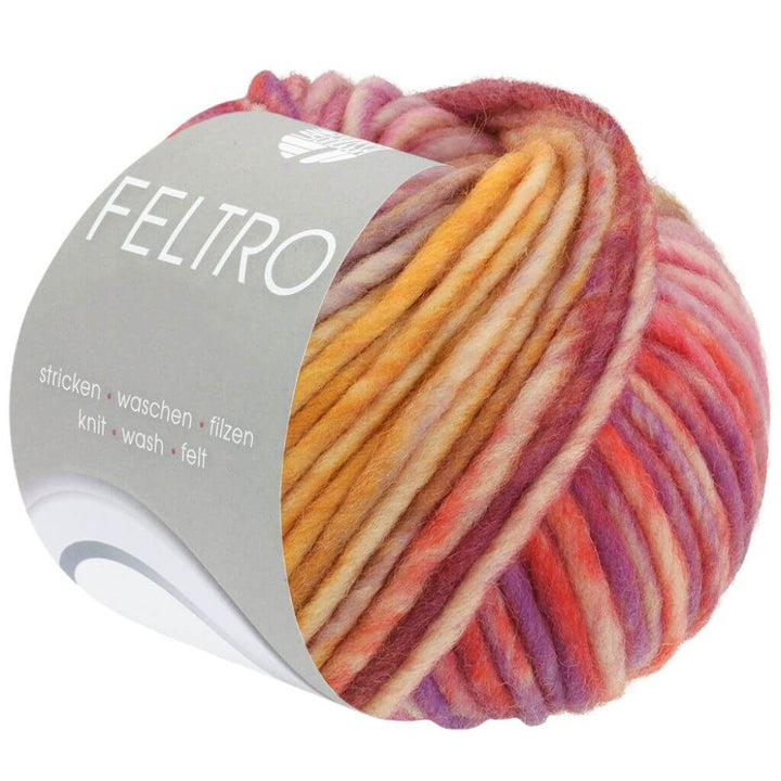 Lana Grossa Feltro Camino, Farbe 843 Orange/Rosa/Flieder/Violett/Senfgelb/Hellgrau/ Helloliv – Schurwolle bei Lieblingsgarn