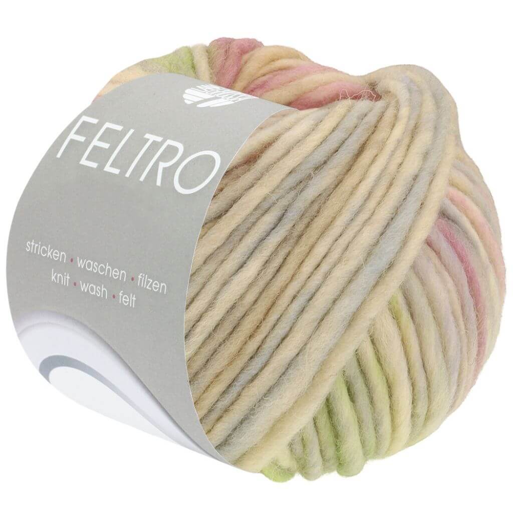 Lana Grossa Feltro Camino, Farbe 847 Gelb /Blassgrün/Hellgrau/Rosa/Flieder/Sandgelb – Schurwolle bei Lieblingsgarn
