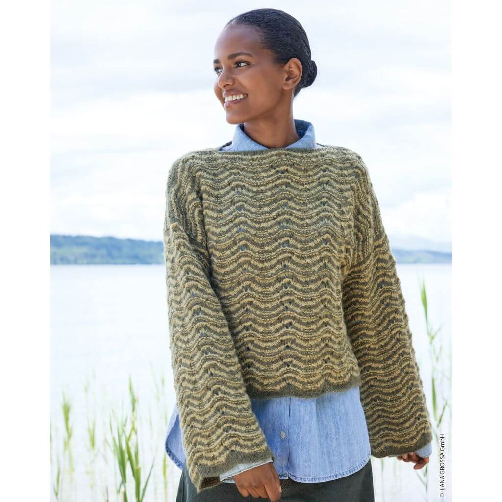 Pullover im zweifarbigen Ajourwellenmuster Strickanleitung - Lana Grossa (Heft)