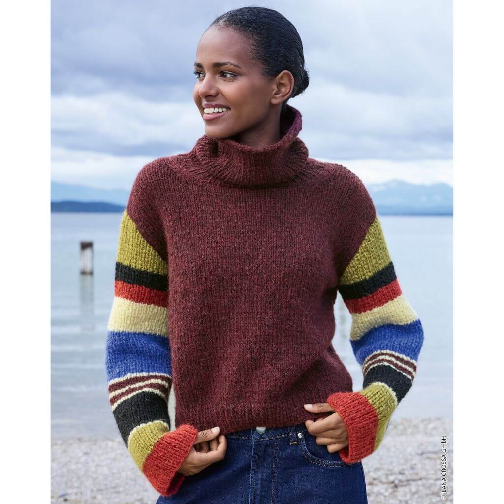 Rollkragenpullover mit gestreiften Ärmeln Strickanleitung - Lana Grossa (Heft)