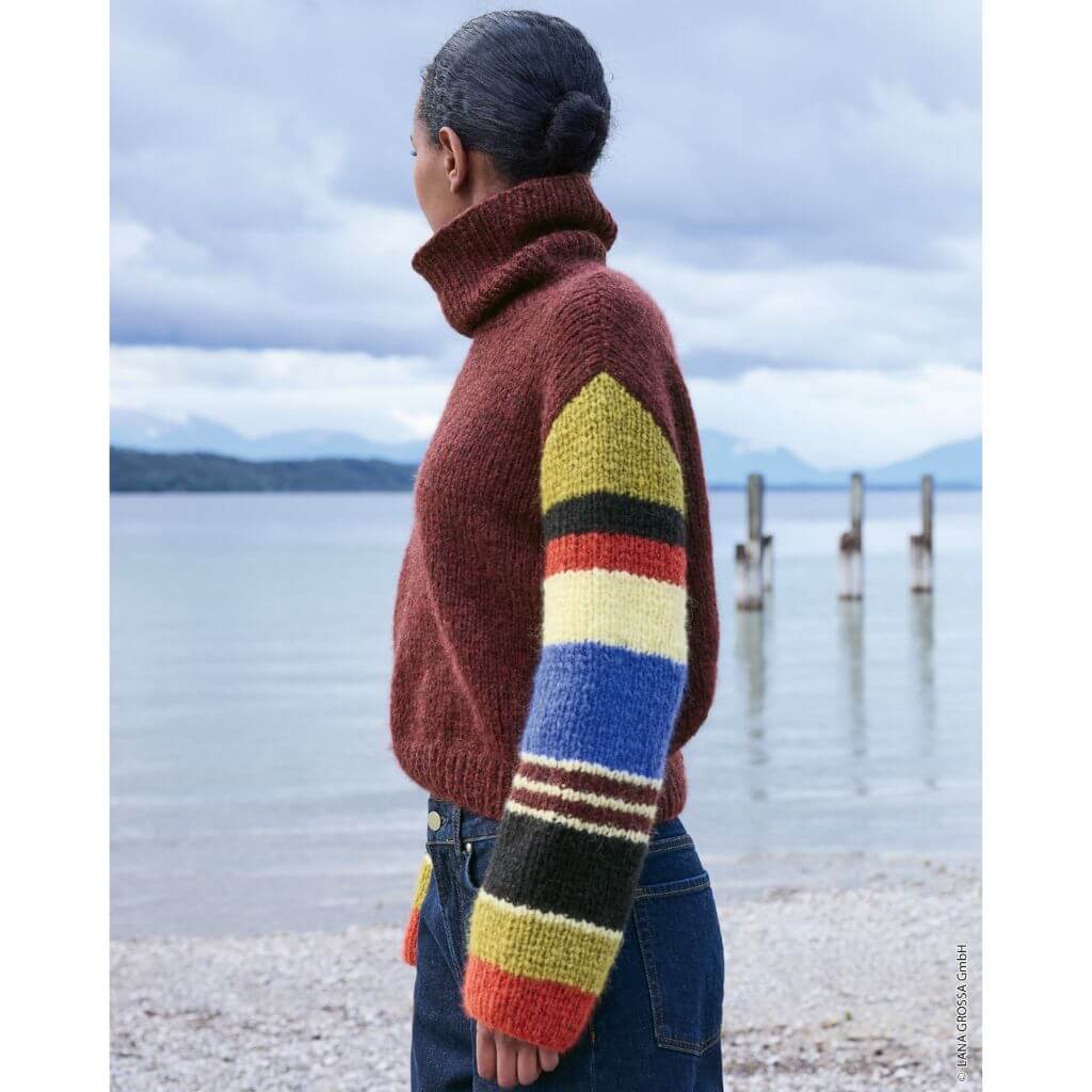 Rollkragenpullover mit gestreiften Ärmeln Strickanleitung - Lana Grossa (Heft)