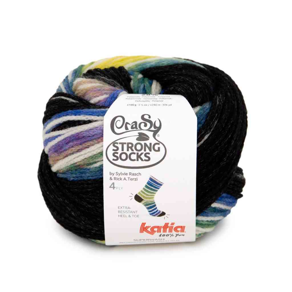 Katia Crasy Strong Socks, Farbe 100 Blau Grün Naturweiß – Baumwolle und Synthetik bei Lieblingsgarn