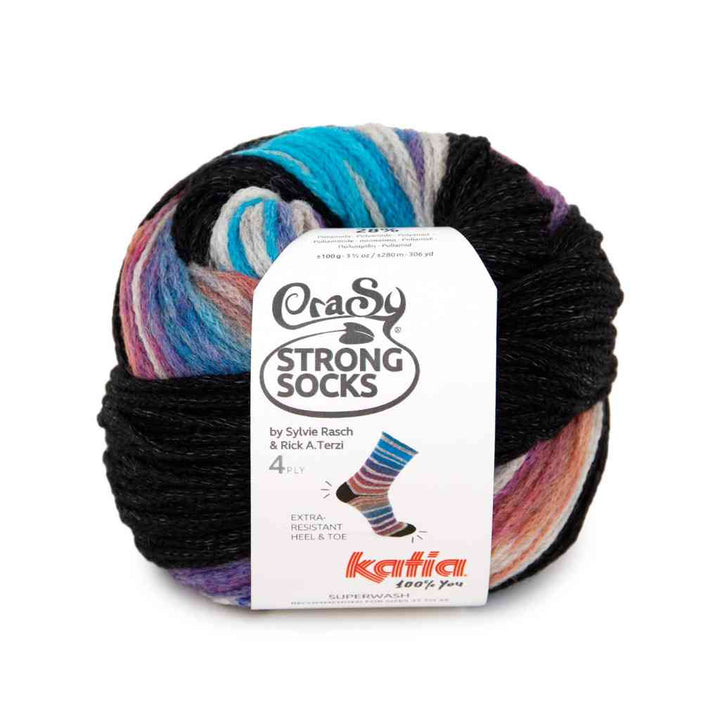 Katia Crasy Strong Socks, Farbe 105 Blau Lila Beige – Baumwolle und Synthetik bei Lieblingsgarn