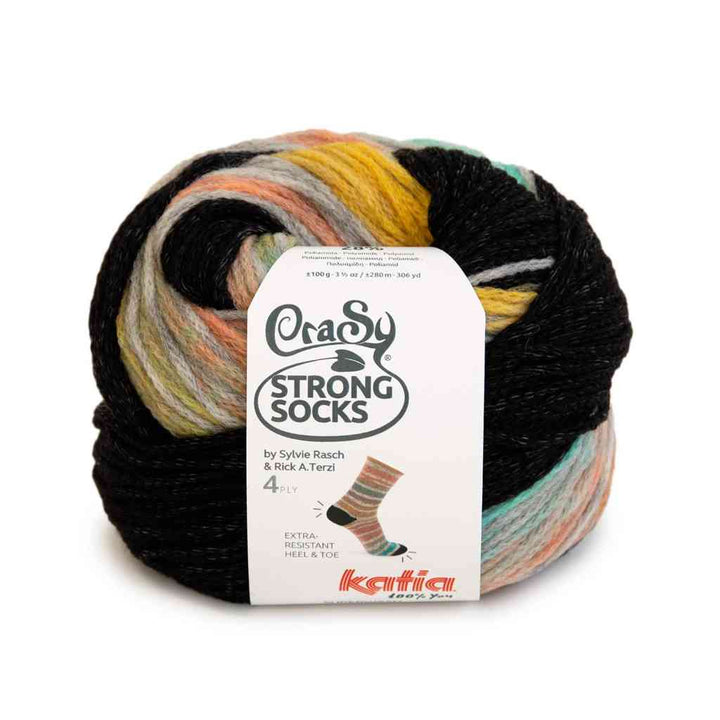 Katia Crasy Strong Socks, Farbe 102 Orange Ocker Grau – Baumwolle und Synthetik bei Lieblingsgarn
