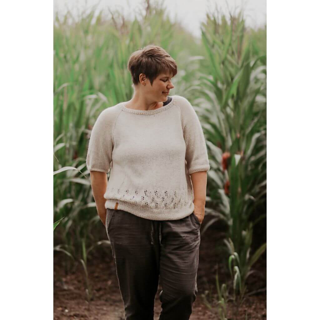 Inga Mallwitz Damen Kurzarmpullover Korn Tee Strickanleitung - Appelbanne Design (PDF) Lieblingsgarn