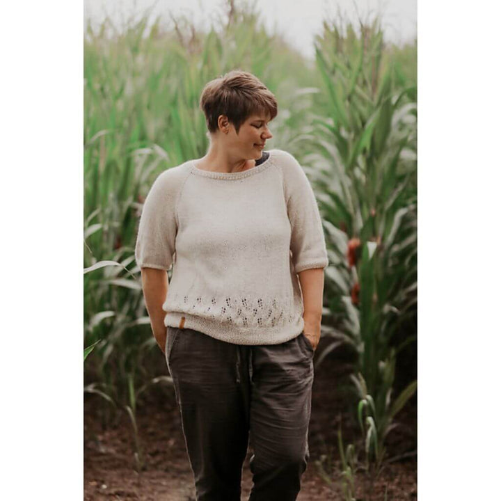 Inga Mallwitz Damen Kurzarmpullover Korn Tee Strickanleitung - Appelbanne Design (PDF) Lieblingsgarn