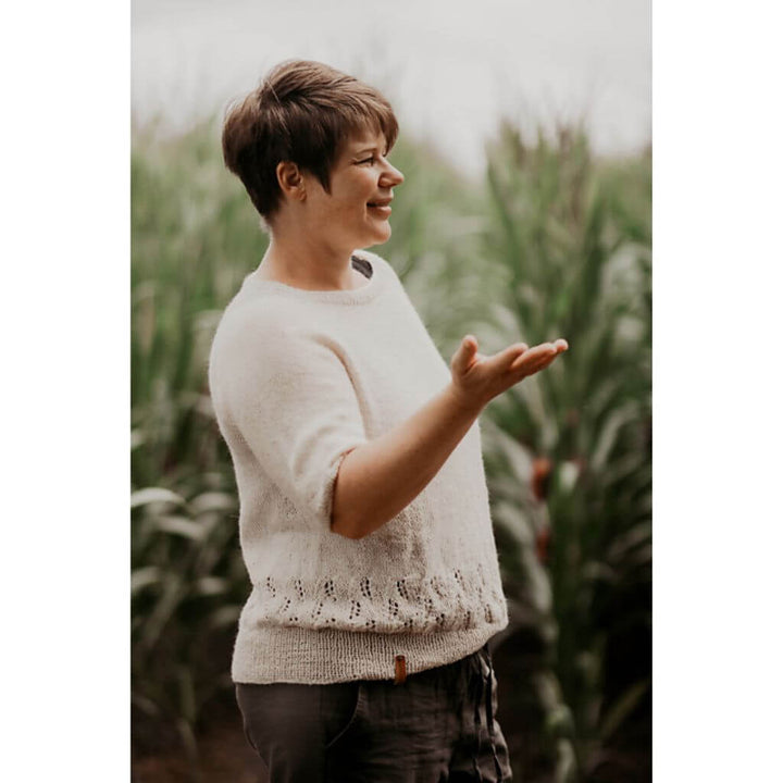 Inga Mallwitz Damen Kurzarmpullover Korn Tee Strickanleitung - Appelbanne Design (PDF) Lieblingsgarn