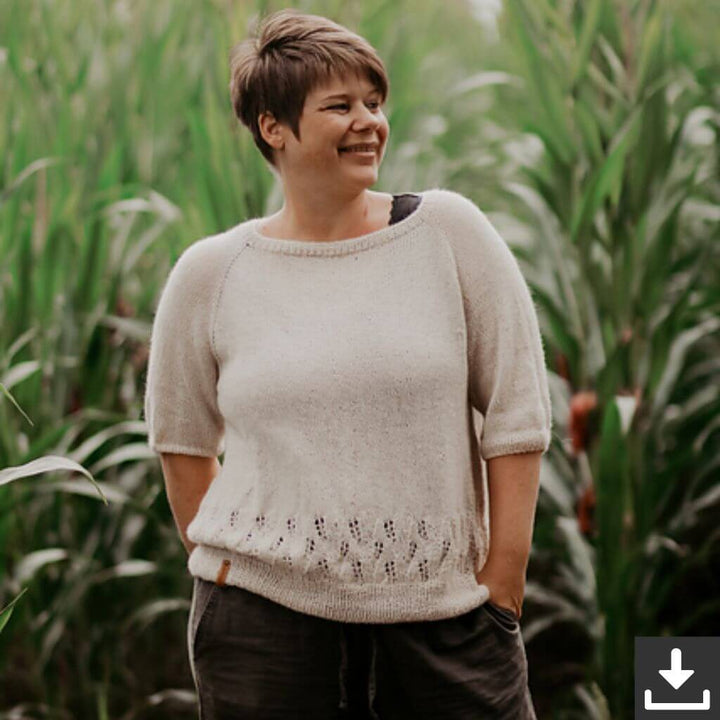Inga Mallwitz Damen Kurzarmpullover Korn Tee Strickanleitung - Appelbanne Design (PDF) Lieblingsgarn