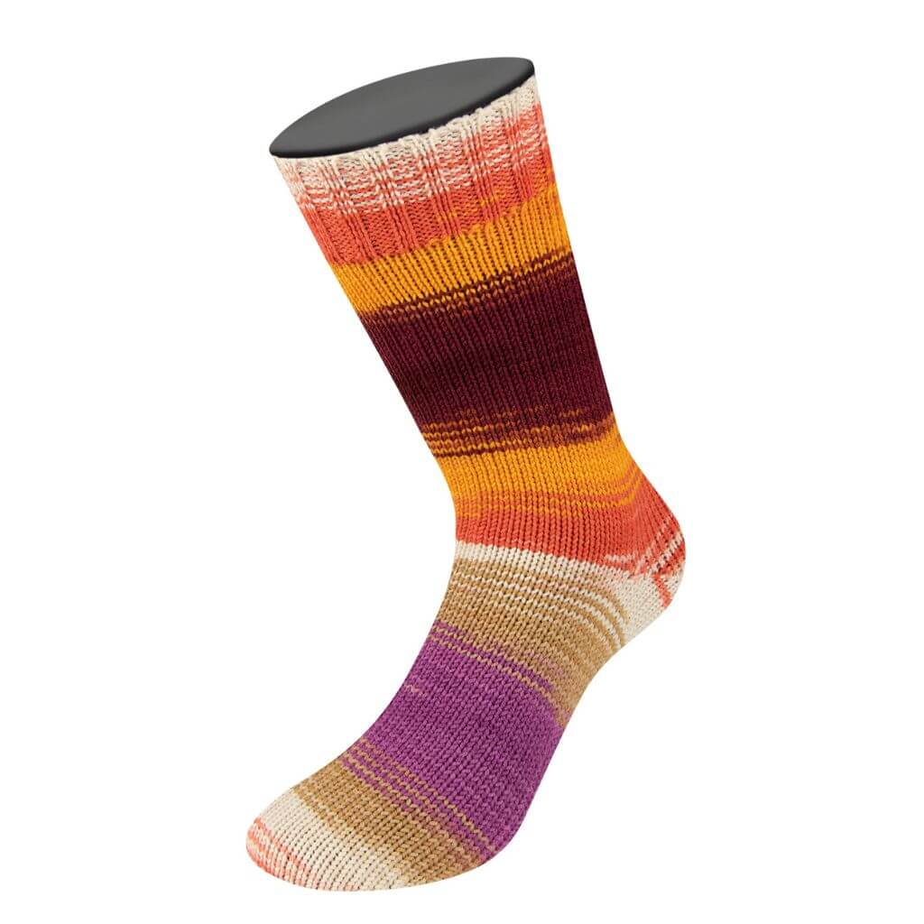 Lana Grossa Cool Wool 4 Socks Print 2 7793 - Burgund/Orange/Lachsrot/Ecru/Hellbraun/Fuchsia Lieblingsgarn
