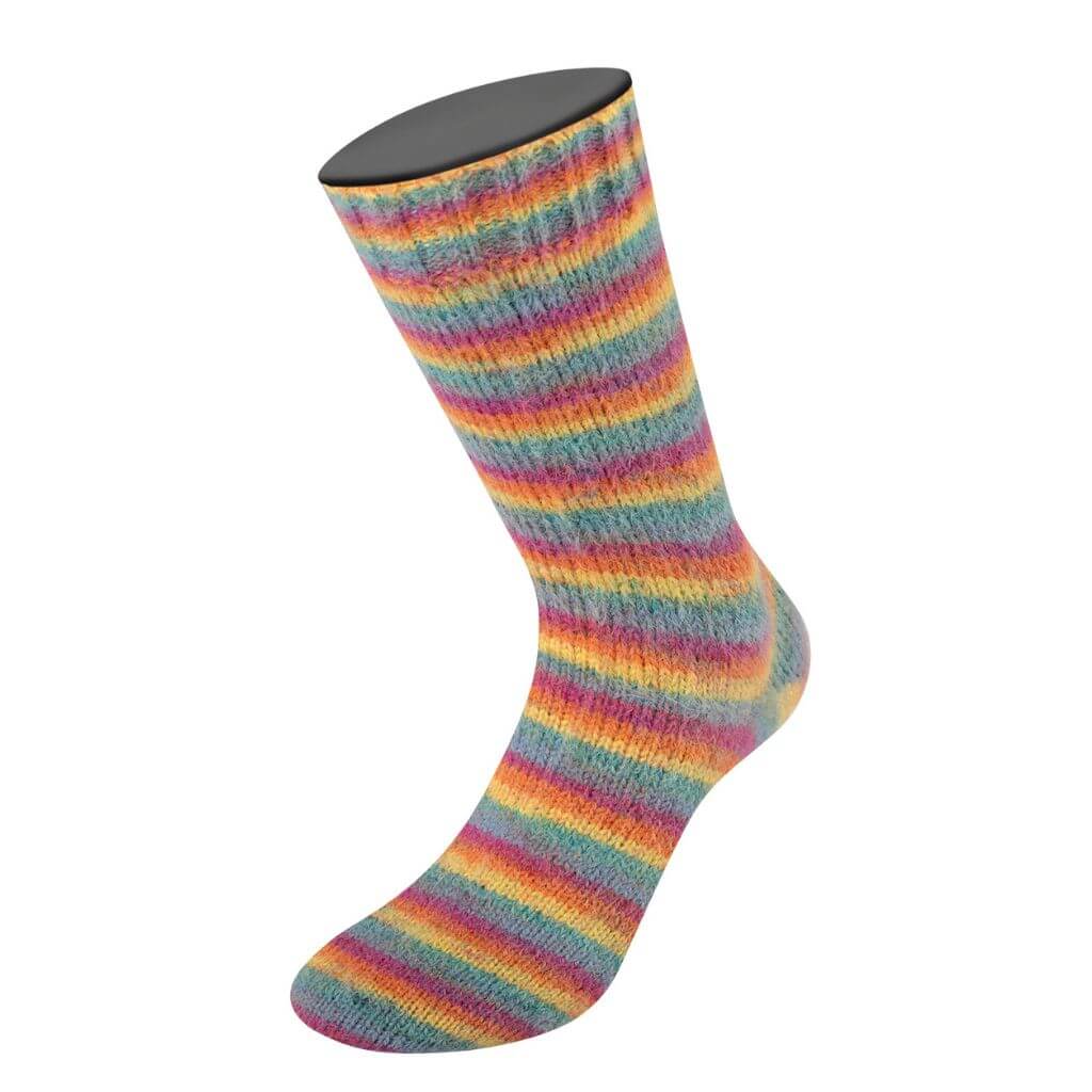 Lana Grossa 151 - Petrol/Rauchblau/Fuchsia/Orange/Gelb Lana Grossa Cosy Socks Multi Stripes Lieblingsgarn